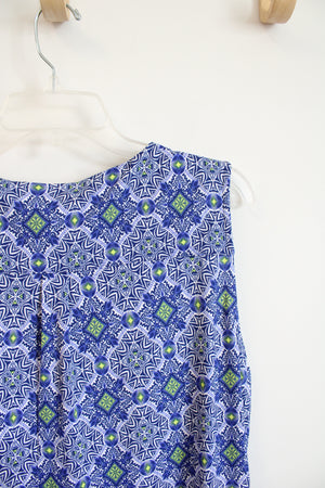 Notations Blue & White Patterned Quarter Zip Sleeveless Top | L