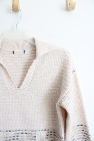 Cream Knit Collared Sweater | S