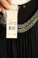 NEW Notations Black Short Sleeve Top with Ruffles and Beaded Collar | 3XL