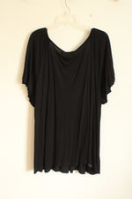 NEW Notations Black Short Sleeve Top with Ruffles and Beaded Collar | 3XL