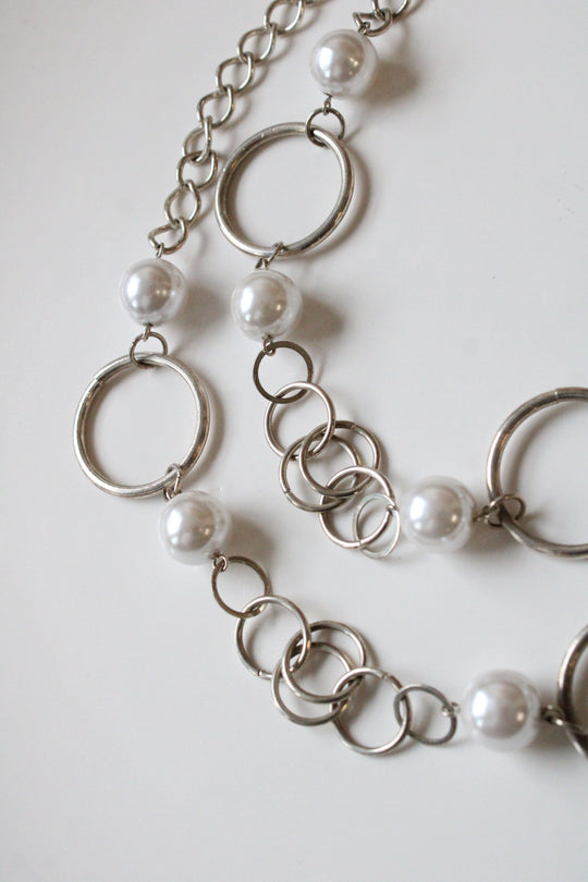 Silver Faux Pearl Layering Necklace