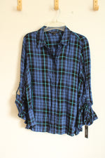 NEW Zac and Rachel Navy and Black Plaid Button Down Flannel Shirt | L