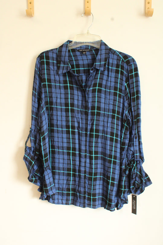 NEW Zac and Rachel Navy and Black Plaid Button Down Flannel Shirt | L