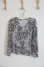NEW LOFT Black & White Patterned Long Sleeved Blouse | XXS Petite