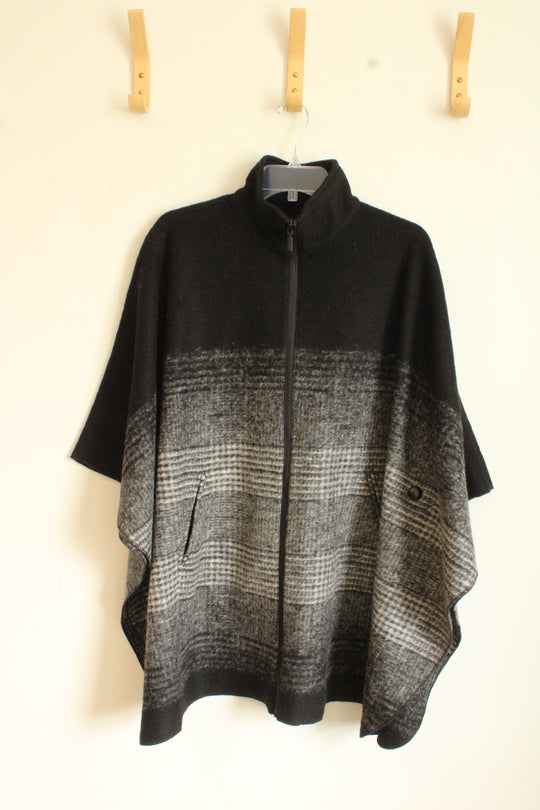 Bernardo Black and Gray Wool Blend Poncho | S/M