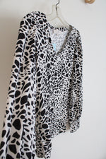 NEW LOFT Black & White Patterned Long Sleeved Blouse | XXS Petite