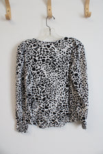 NEW LOFT Black & White Patterned Long Sleeved Blouse | XXS Petite