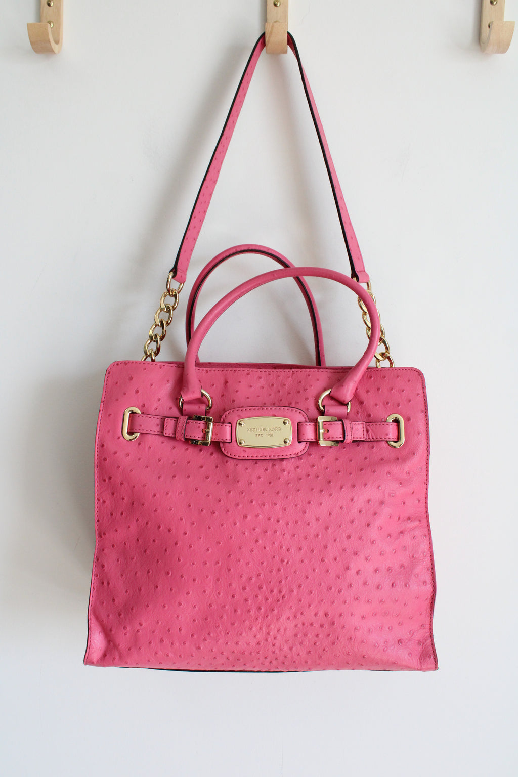 Michael Kors Pink Large Ostrich Leather Shoulder Bag