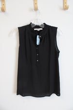NEW LOFT Black Ruffled Neck Sleeveless Top | XS Petite