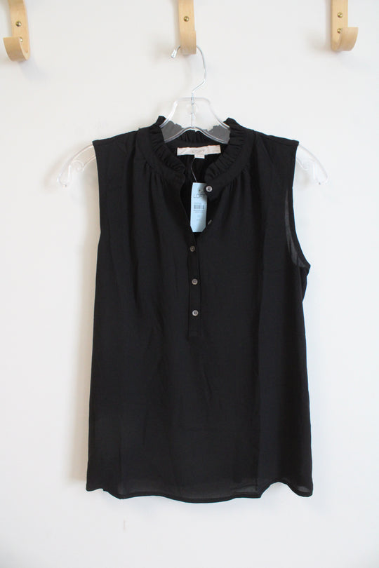 NEW LOFT Black Ruffled Neck Sleeveless Top | XS Petite
