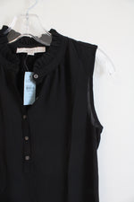 NEW LOFT Black Ruffled Neck Sleeveless Top | XS Petite