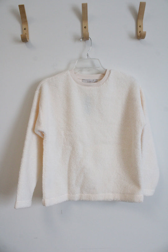 NEW LOFT Cream Fuzzy Pullover Sweatshirt | XXS Petite