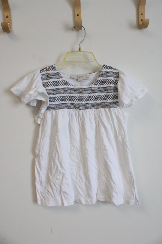 NEW LOFT White Black Stitched Detail Top | XS Petite