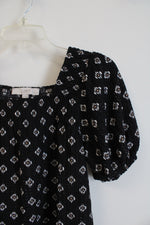 NEW LOFT Black & White Patterned Square Neck Top | XS Petite