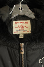 True Religion Black Cropped Puffer Jacket with Faux Fur Hood  | S
