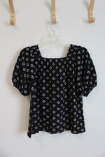 NEW LOFT Black & White Patterned Square Neck Top | XS Petite