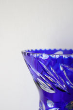 Vintage Cobalt Blue Bohemian Cut To Clear Glass Vase | 12.5"