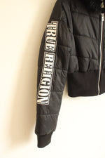 True Religion Black Cropped Puffer Jacket with Faux Fur Hood  | S