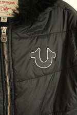 True Religion Black Cropped Puffer Jacket with Faux Fur Hood  | S