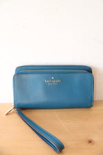 Kate Spade Staci Teal Large Carryall Wristlet Wallet
