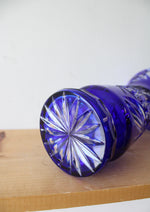 Vintage Cobalt Blue Bohemian Cut To Clear Glass Vase | 12.5"