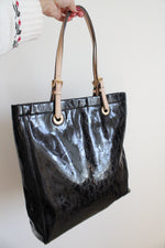 Michael Kors Signature Shiny Black Patent Leather Tote Bag
