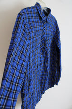 Gap Boyfriend Fit Blue Black & White Plaid 1/2 Button Down Top | L