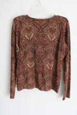 Jones New York Silk Blend Brown Paisley Knit Top | L