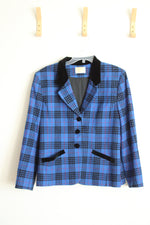 Pendleton Vintage Velvet Collar Blue and Black Plaid Blazer | 16