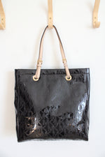 Michael Kors Signature Shiny Black Patent Leather Tote Bag
