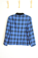 Pendleton Vintage Velvet Collar Blue and Black Plaid Blazer | 16