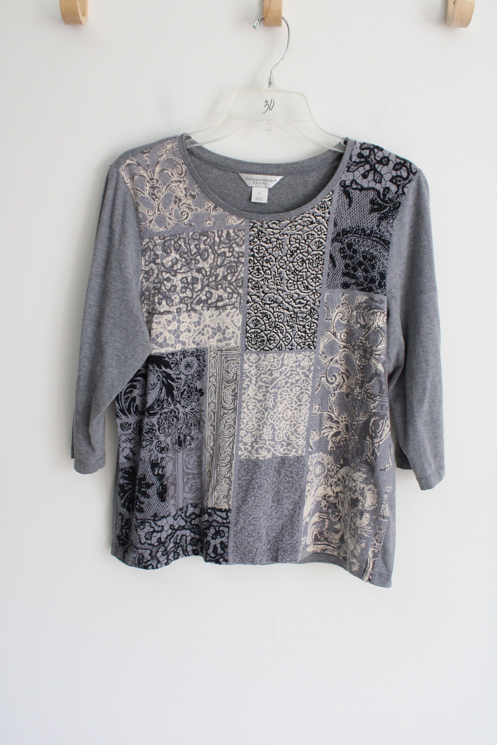 Christopher & Banks Gray Patterned Top | L Petite