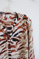 Calvin Klein Brown & Tan Button Down Top | XL