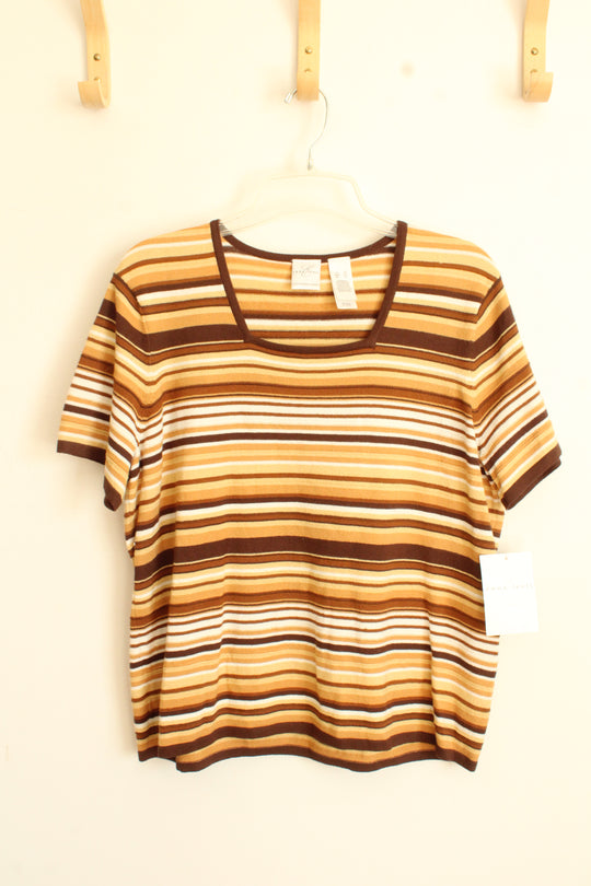 NEW Emma James Yellow and Brown Striped Square Neck SS Sweater | XL
