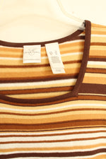 NEW Emma James Yellow and Brown Striped Square Neck SS Sweater | XL