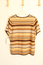 NEW Emma James Yellow and Brown Striped Square Neck SS Sweater | XL