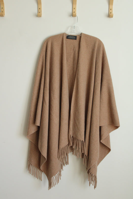 Italian Lambswool Camel Colored Fringed Shawl | OS