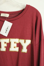 NEW Hopely Burgundy Sequin Puff Patch Wifey Sweatshirt | L