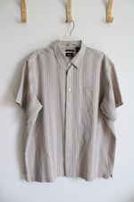 Haggar Beige Striped Button Down Shirt | XXL