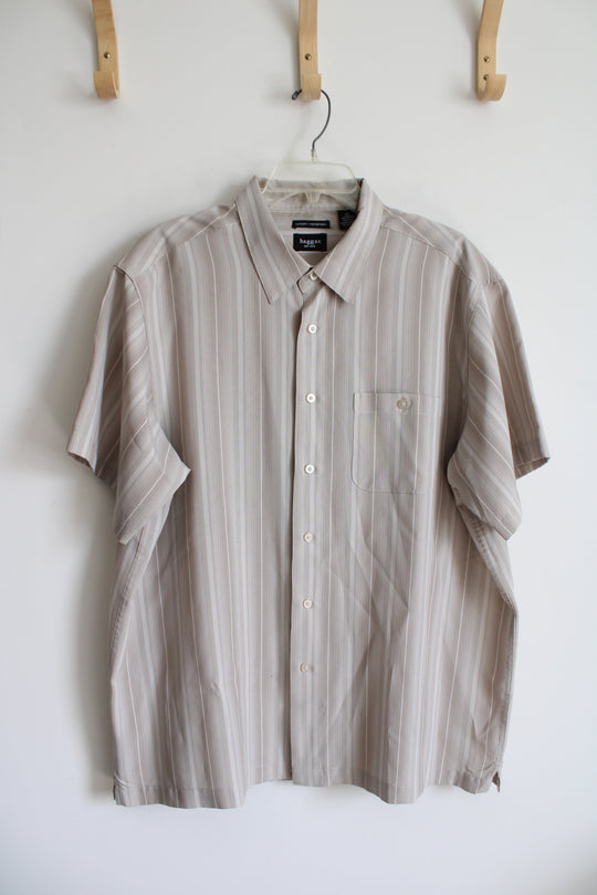 Haggar Beige Striped Button Down Shirt | XXL