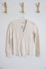 NEW LOFT Cream Ribbed 1/2 Button Down Top | XXS Petite