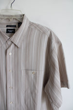 Haggar Beige Striped Button Down Shirt | XXL