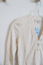 NEW LOFT Cream Ribbed 1/2 Button Down Top | XXS Petite