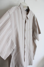 Haggar Beige Striped Button Down Shirt | XXL