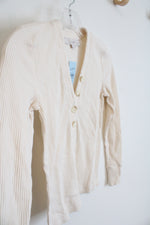 NEW LOFT Cream Ribbed 1/2 Button Down Top | XXS Petite