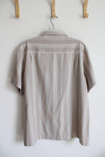 Haggar Beige Striped Button Down Shirt | XXL