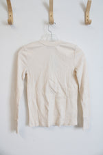 NEW LOFT Cream Ribbed 1/2 Button Down Top | XXS Petite