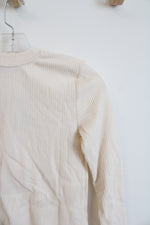 NEW LOFT Cream Ribbed 1/2 Button Down Top | XXS Petite