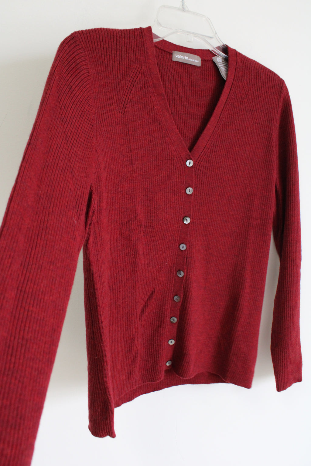 Valerie Essentials Extra Fine Merino Wool Red Ribbed Sweater | L