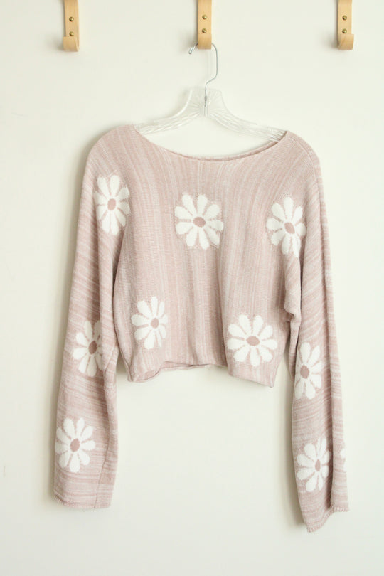Altar'd State Pink Floral Cropped Sweater | M